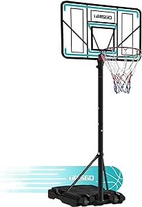 Portable Basketball Hoop, Telescoping Adjustment Basketball Goal System, 6.2-10ft Adjustable 44in Backboard for Children Kids Youth and Adults in Outside Backyard/Gym/Indoor&Outdoor