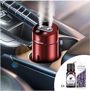 Smart Car Air Freshener,Aromatherapy Scent Diffusers Oils Humidifier,Ultrasonic Atomizer,Adjustable Concentration,Auto On/Off,Built-in Battery,40ml French Natural Fragrance(Red)