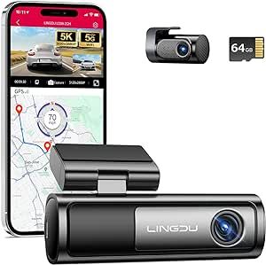 LINGDU LD06 5K Dual Dash Cam 5GHz WiFi GPS, Real 4K+2K Dash Cam Front and Rear, Dash Camera for Cars with Super Night Vision, WDR, Parking Mode, Voice Control, 64GB Card Included, Support 256GB Max