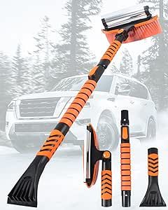 Rantizon Ice Scrapers for Car Windshield, 43'' Three Stage Extendable Aluminum Alloy Car Snow Scraper and Brush, 180° Pivoting Snow Brush and Ice Scraper for Car, Truck, SUV