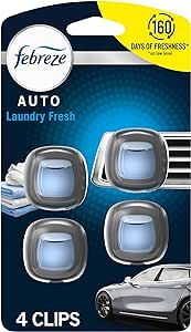 Febreze Car Air Freshener Vent Clip Laundry Fresh Scent, .07 oz. Car Vent Clip, Pack of 4