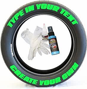 Tire Stickers - Create Your Own Custom Tire Lettering Add-On Accessory - DIY/Easy/Glue & 2oz Touch-Up Cleaner - Custom Sizing/Green (Pack of 8)