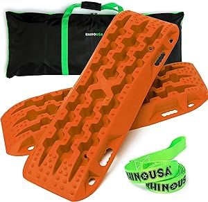 Rhino USA Recovery Traction Boards (Orange) - Ultimate Offroad Tracks Board for 4x4 Vehicles - Best Off-Road Accessories for Sand, Mud & Snow - Heavy Duty Zipper Carry Bag Included