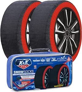 K&K Automotive Snow Socks for Tires - Pro Series for Ultimate Grip Alternative for Tire Snow Chain - Snow Traction Device for Light/Semi Truck Pickup SUV Winter Emergency Accessory European (3X-Large)